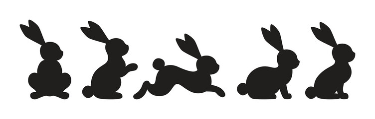 Vector bunny silhouette set isolated on white background