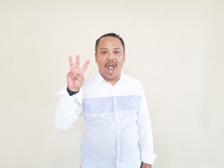 Asian male human expression in white shirt on white background