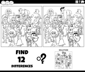 differences activity with cartoon people with phones coloring page