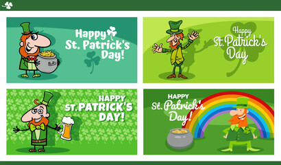Saint Patrick Day designs set with cartoon Leprechaun character