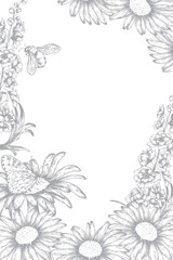 Floral insulated frame on a transparent background in a minimalistic vintage style with hand-painted elements. Botanical vector frame for text, decor, postcards, invitations, greetings