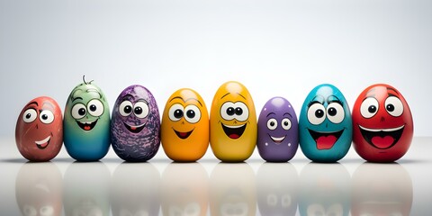 Joyful Easter Eggs with Vibrant Faces on a White Background. Concept Easter Eggs, Vibrant Faces, White Background, Joyful, Festive Portrait