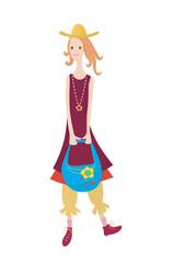 Woman model fashion boho. Vector drawing illustration. 