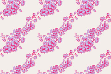 Intertwining abstract artistic wild floral stems seamless pattern. Blue flowers silhouette on a white background. Vector hand drawn. Collage for designs, printing, patterned, fabric, fashion