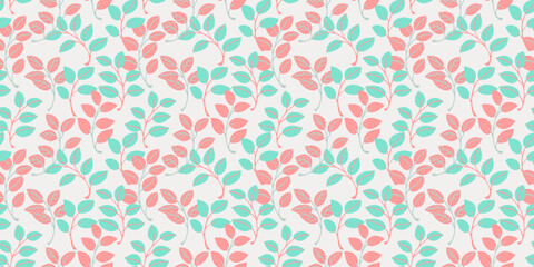 Abstract tiny branches leaves seamless pattern on a white background. Creative cute leaf stems patterned. Vector hand drawn sketch doodle. Collage for printing, design, fabric