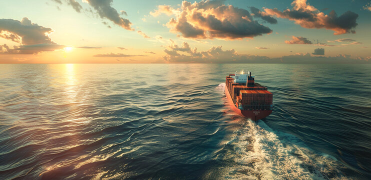 Areal view of the container ship sailing at ocean global transportation concept  