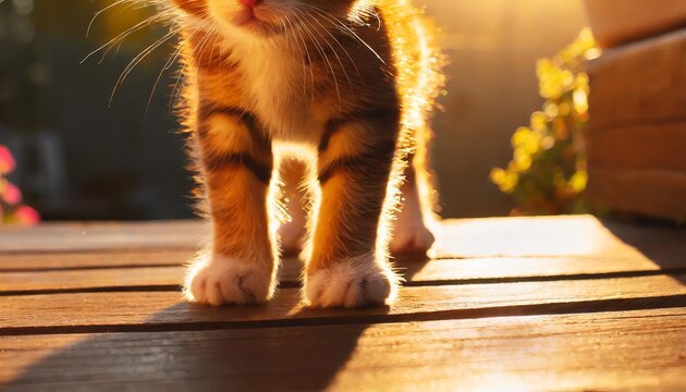 Generated image of kittens legs on the wooden floor 