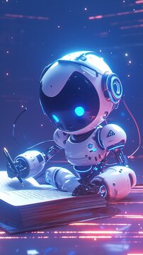 An artificial intelligence robot that is reading and studying.