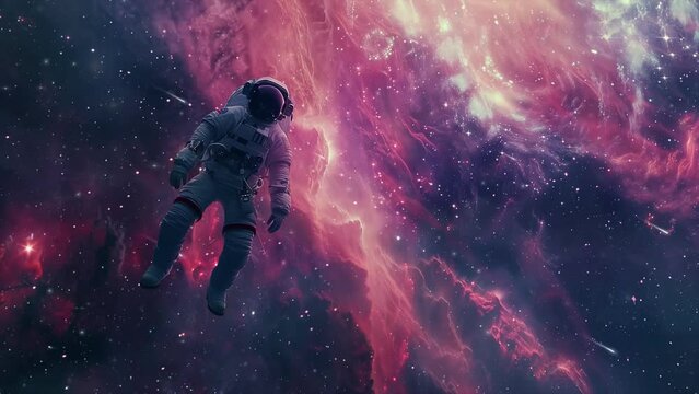 space background illustration. astronaut at spacewalk. seamless looping overlay 4k virtual video animation background