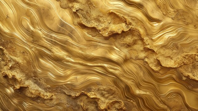 Liquid metal golden abstract background. Luxury header flowing gold design concept. Shiny yellow metallic surface.