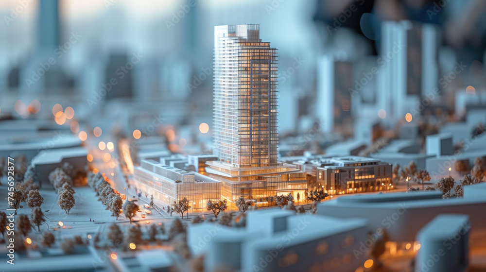 Poster miniature representation of a modern residential structure, exuding elegance with its clean lines an