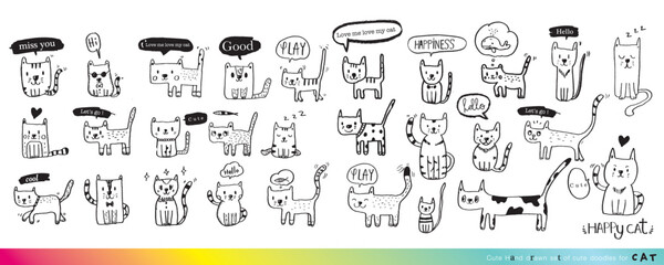  Cute cat doodle vector design,Cat hand drawn doodle cartoon,cat vector illustration for print, cute animal