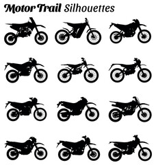 Collection of silhouettes of motocross models, dirt bikes