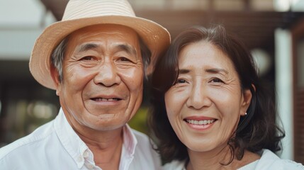 Happy married couple smiling looking at camera