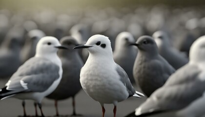 Unique Amongst the Flock: White Bird Standing Out Amidst Gray Companions"