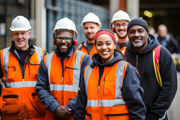 Construction concept - diverse group of construction workers