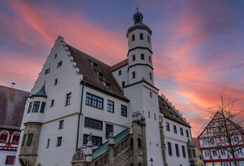 Noerdlingen town hall at sunset ,bavaria germany 
in the evening