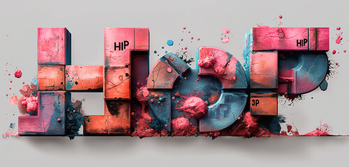 Abstract style hip hop music banner design with typography and colorful fluid shapes.