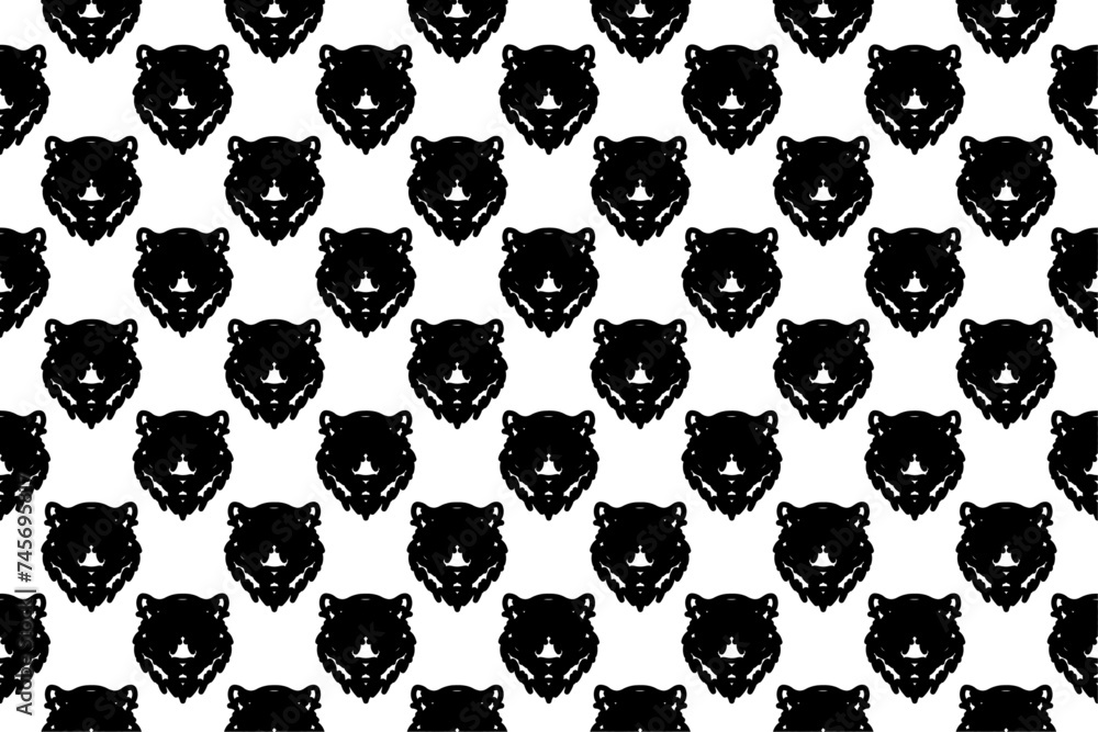 Poster seamless pattern completely filled with outlines of tiger head symbols. elements are evenly spaced. 