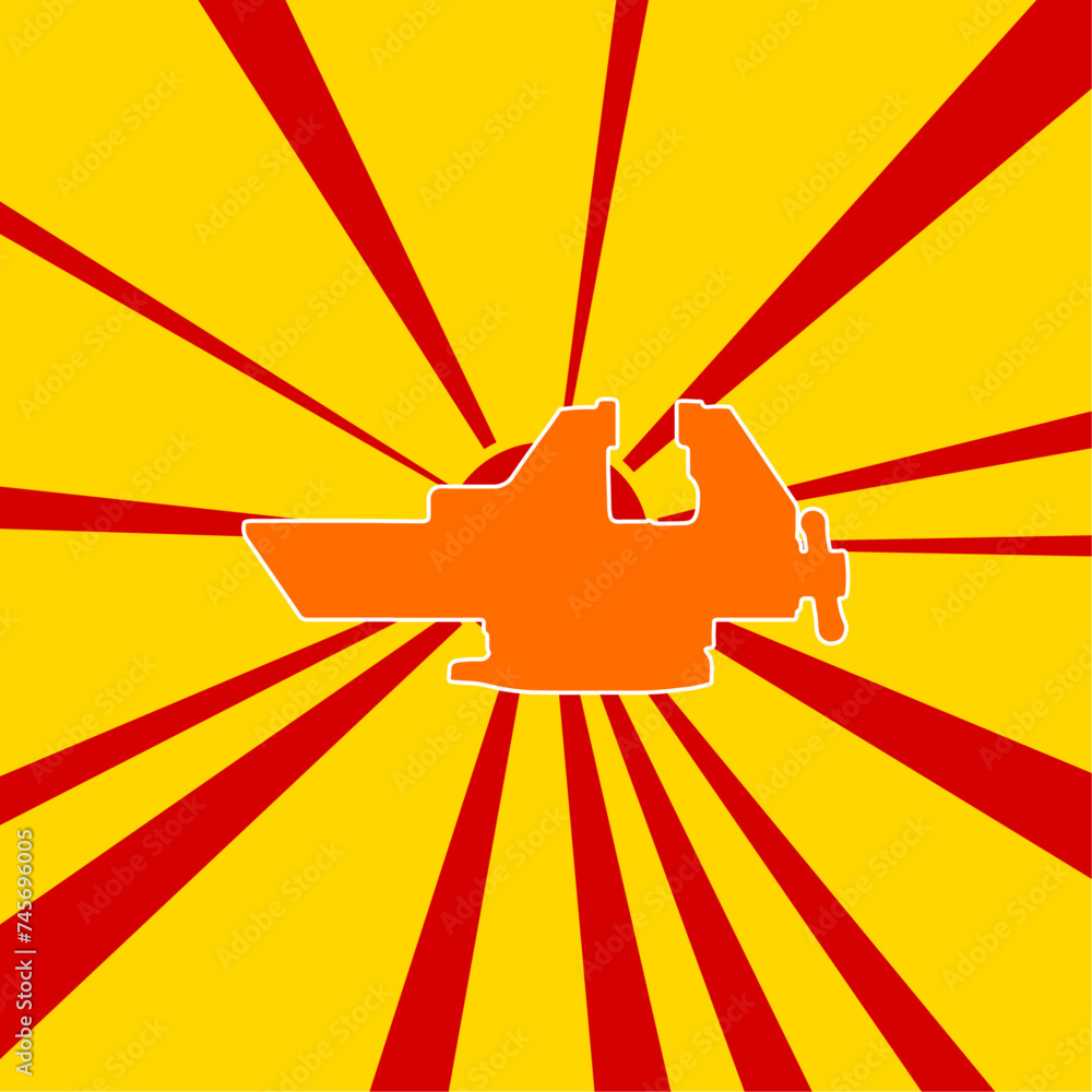 Poster vise symbol on a background of red flash explosion radial lines. the large orange symbol is located 
