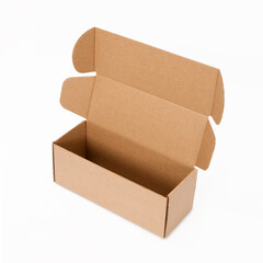 open empty corton box on white background