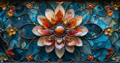 Intricate floral patterns and vibrant colors showcased in a beautifully crafted stained glass window array.