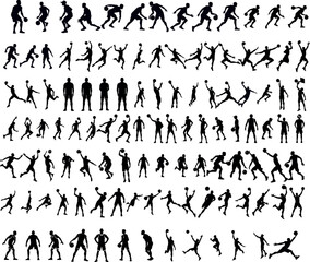 70+ bundle of basketball players, silhouette various jumps, poses and dunks