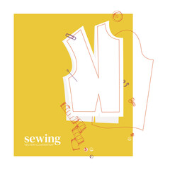 Sewing fashionable clothes. Constructing a pattern for sewing. Take measurements. Tailoring to order. Vector illustration for background design, packaging, banner