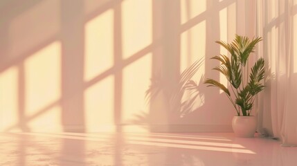Minimalist Interior with Plant and Sunlight, Ideal for Modern Home Decor Concepts