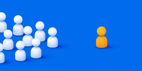 Leader concept. Group of 3d people figurines follow the leader.