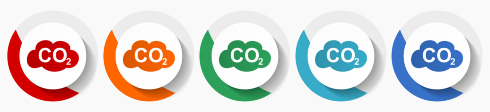 Carbon dioxide, co2 vector icon set, flat icons for logo design, webdesign and mobile applications, colorful round buttons