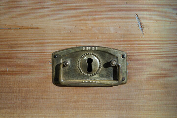 Old furniture fitting drawer brass handle with keyhole