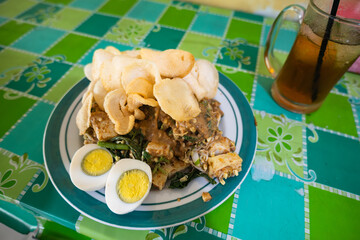 Lotek, a traditional vegetarian Javanese food, famous street food in Yogyakarta, Indonesia. 