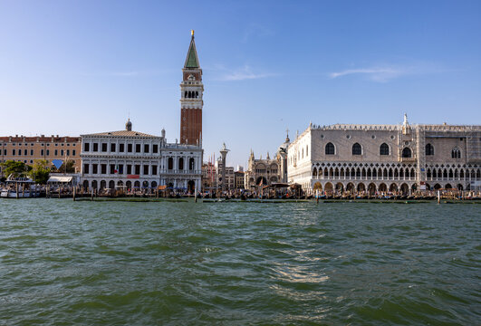 The Doge's Palace and Piazzetta San Marco seen from Bacino di San Marco. Venice, Italy