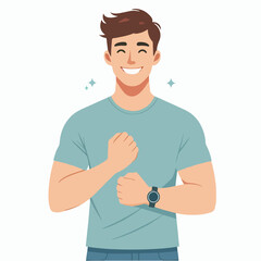 flat design illustration of a close up expression of a young man smiling happily