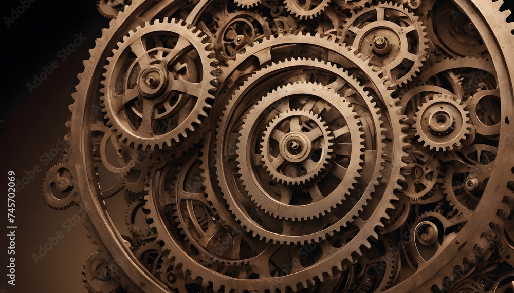 Aufkleber monochrome gears mesh together in a symbolic representation of industry, precision engineering, and 