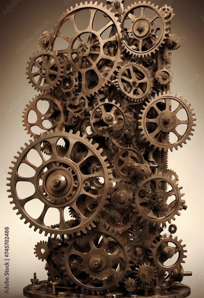 Aufkleber monochrome gears mesh together in a symbolic representation of industry, precision engineering, and 