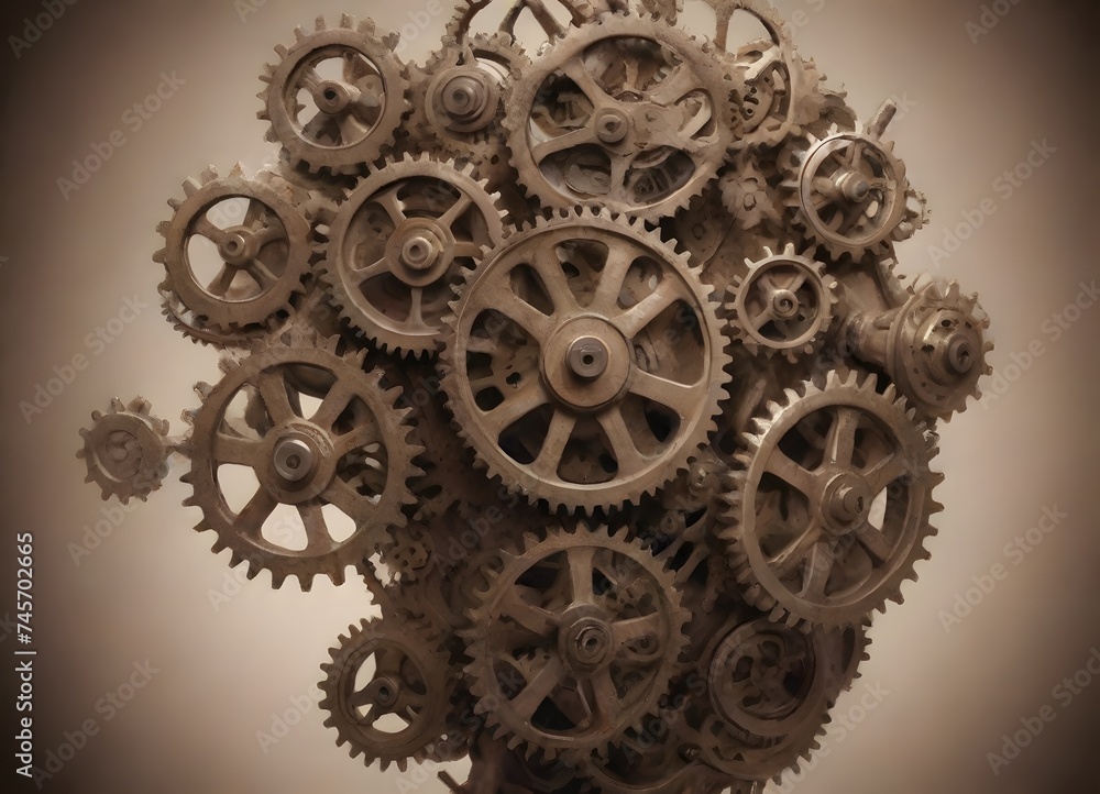 Poster a complex array of clockwork gears illustrates the intricate beauty of mechanical design and the pas