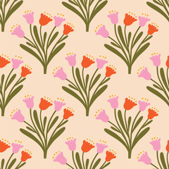Beautiful floral pattern with hand drawn bouquets. Vector seamless texture with repetitive flowers. Floral background - 745702623
