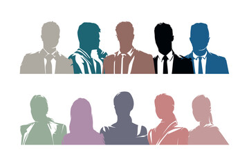 Group of business people, set of businessmen and businesswomen, isolated vector set of silhouettes