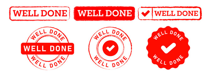 well done rectangle and circle stamp label seal emblem sign congratulation good amazing