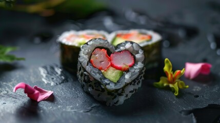 delicious sushi food in heart form 
