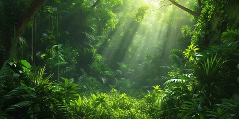 Tuinposter Experience the lush charm of a vibrant green tropical forest © Irfanan