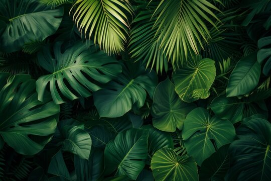 Nature's leaves form a beautiful background in a green tropical forest