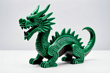 Wooden Dragon figurine. Digital illustration.
