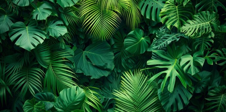 Nature leaves weave a lush green tropical forest background concept