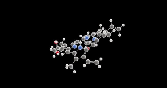 Protoporphyrin IX molecule, rotating 3D model of porphyrin, looped video on a black background