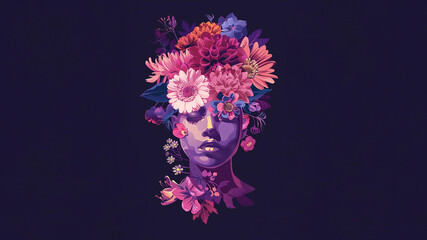  illustration of a woman's head made from flowers