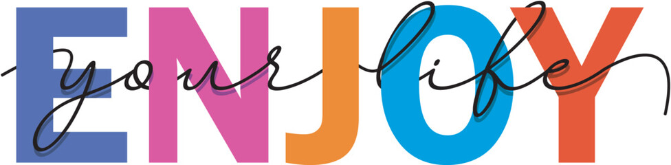 ENJOY colorful vector mixed color white background typography banner calligraphy
