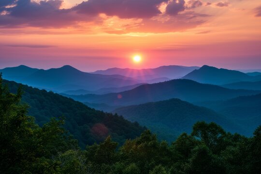 Experience the breathtaking beauty of mountains during a vibrant summer sunset
